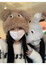 帝行日系軟糯可愛(ài)長(cháng)耳眼睛男女秋冬加厚保暖毛絨套頭帽雷鋒帽毛絨帽子 大眼睛炸毛狗帽-卡其 曬單實(shí)拍圖