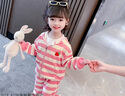 G.DUCK KIDS小黃鴨童裝女童秋季套裝兒童套裝女孩衣服中小童衛(wèi)衣休閑外套褲子 粉色條紋三件套 110碼建議100-110cm4-5歲cm 曬單實(shí)拍圖