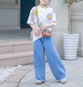 ELLE KIDS童裝 萊賽爾軟牛仔九分褲女兒童夏裝毛邊百搭寬松牛仔褲 牛仔藍(lán) 165 (M) 曬單實(shí)拍圖