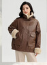 鴨鴨（YAYA）短款羽絨服女2024秋冬新品拼接羊羔毛領(lǐng)時(shí)尚休閑夾克美拉德外套KL 咖色 160/84A(M) 曬單實(shí)拍圖