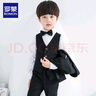 羅蒙兒童西裝套裝帥氣男童花童禮服鋼琴畢業(yè)演出服中大童小男孩西服秋 藍(lán)色馬甲四件套 130 曬單實(shí)拍圖