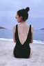 安與·洛施琪 韓國黑色簡(jiǎn)約露背性感遮肚三角V領(lǐng)溫泉沙灘度假泳裝連體泳衣女 黑色 M (  建議80-95斤 ) 曬單實(shí)拍圖