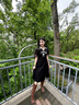 芮鴿大碼女裝開叉連衣裙2025新款女夏季短袖高級休閑氣質(zhì)收腰時尚裙子 優(yōu)雅黑 3XL 曬單實拍圖