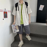 潮韓都夏季三件套休閑百搭學(xué)生套裝男短袖格子襯衫潮流帥氣一套搭配帥氣 休閑褲+201黑色+T恤短袖【三件裝 XL建議110-140斤 曬單實(shí)拍圖