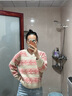 三彩【抗起球】獨醒2025冬季新款V領(lǐng)提花針織衫長(cháng)袖套頭衫寬松F 大紅色條紋 S 155/80A 曬單實(shí)拍圖
