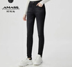 阿瑪施（AMASS）女裝新款高人一等百搭加絨休閑牛仔褲女5192241 黑 M (3碼) 曬單實(shí)拍圖