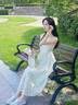FEISIMI輕奢品牌連衣裙女2025年春秋季新款女裝衣服法式碎花吊帶長裙子 吊帶裙+開衫 L 曬單實拍圖