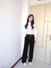 益生君高端垂感金絲絨闊腿褲子女春秋冬高腰直筒褲大碼九分小個子拖地褲 黑色九分款 L 曬單實拍圖