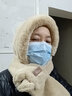 季倫詩帽子圍巾一體女冬天騎車防風帽防寒保暖百搭毛絨加厚圍巾圓臉護耳 升級加厚-卡其色 均碼(雙層仿獺兔毛-防風防寒) 曬單實拍圖