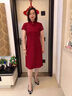 羅蒙（ROMON）媽媽裝秋裝連衣裙丈母娘中長款裙子喜婆婆婚宴時尚禮服中老年女裝 紅色 XL 建議105斤以內(nèi) 曬單實拍圖