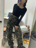 LISCN高腰迷彩工裝褲女新款美式復古小個子寬松顯瘦闊腿休閑褲子拖地褲 迷彩褲 M 建議80-100斤 曬單實拍圖