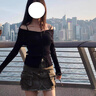 UR2024秋季新款女設(shè)計(jì)感翻領(lǐng)一字肩露肩修身針織衫UWJ940033 曬單實(shí)拍圖