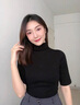 棲紀莫代爾半高領(lǐng)中袖t恤女夏季薄款緊身五分袖春秋半袖打底春秋上衣 黑色【中袖】 L 建議(102-114斤) 曬單實(shí)拍圖