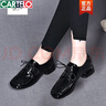 卡帝樂(lè )鱷魚(yú)（CARTELO）真皮深口單鞋女粗跟2025春秋新款復古漆皮女鞋英倫系帶平底小皮鞋 黑色 36 曬單實(shí)拍圖