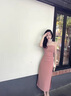 DPLAY夏復古氣質(zhì)粉色修身長裙晚禮服紅色吊帶裙長款裙子連衣裙女 灰橘粉 L 曬單實拍圖
