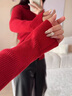 AEMAPE本命年紅色針織衫女2025秋冬新款修身復古針織開(kāi)衫時(shí)尚毛衣外套女 紅色 均碼 （建議85-136斤） 曬單實(shí)拍圖