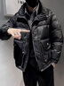 杰遜斯短款皮羽絨服男冬季加厚保暖潮流痞帥立領(lǐng)皮衣羽絨外套男士上衣服 A152黑色 2XL 建議155-175斤 曬單實拍圖