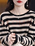 AEMAPE慵懶風(fēng)條紋撞色針織衫女春秋寬松圓領(lǐng)毛衣2025新款百搭線打底衫 黑色 均碼 建議80-130斤 曬單實(shí)拍圖
