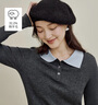 茵曼（INMAN）2025秋冬女裝新款 簡(jiǎn)約百搭翻領(lǐng)羊毛衫顯瘦長(zhǎng)袖針織套頭上衣 貴族灰 S 曬單實(shí)拍圖