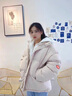 羽絨棉服少女冬裝初中高中學(xué)生假兩件連帽面包服加厚棉襖棉衣外套 米白色 S 曬單實(shí)拍圖