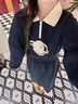 Olrain歐芮兒Polo連衣裙女春裝女裝收腰趣味卡通印花衛衣裙子 藏青色 M 曬單實(shí)拍圖