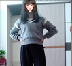 LPOX淑女風(fēng)上衣秋冬季新款設(shè)計感寬松運動休閑長袖針織連帽衛(wèi)衣女 灰色  S 建議70-80斤] 曬單實拍圖