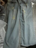 尡韻牛仔褲男春夏薄款破洞九分牛仔褲男寬松直筒港風(fēng)乞丐褲哈倫褲潮牌 淺色(不破洞) 32 曬單實(shí)拍圖