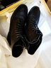 淺町馬丁靴女英倫風(fēng)秋冬季頭層牛皮女靴子軟底粗跟短靴女系帶女士皮靴 黑色(單里) 37 曬單實(shí)拍圖