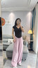 婭麗達壓縐飄逸闊腿褲女夏季新款寬松女褲顯瘦休閑褲子直筒褲 粉色(M0) L 曬單實(shí)拍圖