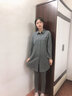 妮狄婭睡衣女春秋純棉長(cháng)袖翻領(lǐng)開(kāi)衫休閑顯瘦小腳褲家居服套裝 QF21149深麻灰 S 曬單實(shí)拍圖