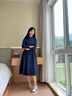 lagogo抽繩收腰文藝通勤連衣裙女拉谷谷春秋新款不對(duì)稱(chēng)設(shè)計(jì)a字裙 藏青色(M0) M 曬單實(shí)拍圖