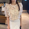 羅蒙（ROMON）2025年夏季新款圓領(lǐng)碎花雪紡襯衫女夏荷葉邊小眾短袖襯衫女士上衣 花色 L -105-115斤 曬單實(shí)拍圖