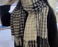 笙格兒 圍巾女秋冬季韓版百搭長(cháng)款披肩加厚保暖圍脖漸變格子ins學(xué)生千鳥(niǎo)格潮 藍棕色 曬單實(shí)拍圖