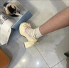 閃動(dòng)少女（SHANDONGSHAONV）高跟鞋lolita粗跟厚底防水臺藍色日系軟妹甜美可愛(ài)蝴蝶結鞋子女 米白色 39 曬單實(shí)拍圖