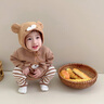 幼歌（YOUGE）嬰幼兒可愛(ài)動(dòng)物毛衣爬服2023新款寶寶舒適連體衣 咖白條紋打底褲 73cm 曬單實(shí)拍圖