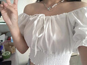 LPOX泡泡袖襯衫一字肩上衣女夏2025新款甜美短收腰小眾設(shè)計(jì)感襯衫女款 白色 M _95-105斤 曬單實(shí)拍圖