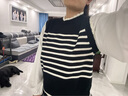 唐獅（TonLion）2024條紋假兩件拼接毛衣女套頭上衣 黑色 M 曬單實(shí)拍圖