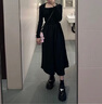 FOX.G黑色連衣裙女秋冬裙子女裝2025春秋新款長裙小個(gè)子女裙秋季穿搭 黑色方領(lǐng)收腰長袖連衣裙 L 【建議95-105斤】 曬單實(shí)拍圖