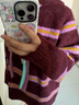 幻走（MOVEUP）2024秋季新款.FUN系列連帽趣味條紋膠章中長(cháng)款毛衣女 暗紅 L 曬單實(shí)拍圖