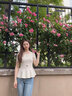 YINER音兒專選女裝夏季復古法式方領(lǐng)氣質(zhì)桃粉色針織衫套頭上衣 淺杏 M 曬單實拍圖