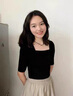 別語(yǔ)黑色中袖t恤女早秋方領(lǐng)五分袖緊身打底內(nèi)搭正肩修身上衣半袖 黑色 L 曬單實(shí)拍圖