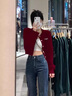 JEZE法式感開(kāi)衫毛衣短款外套女2024秋冬季新款設計感別致針織上衣 酒紅色版【z】 M 【建議95-105斤】 曬單實(shí)拍圖