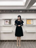 AUI氣質(zhì)黑色絲絨假兩件連衣裙女秋2022年新款設(shè)計感長袖蕾絲拼接裙子 黑色 S 曬單實拍圖