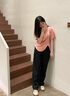 法詩慕（FASHIMU）高腰垂墜感闊腿褲子女裝寬松休閑西裝褲2024春秋夏季新款窄版2016 黑色松緊腰常規(guī) M 建議96-108斤 曬單實拍圖