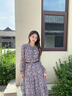 顏域優(yōu)雅印花法式連衣裙女秋2024新款復古通勤中長(cháng)款長(cháng)袖系帶裙子 紫花 XXL/44 曬單實(shí)拍圖