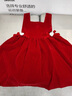 花菈貓女童連衣裙加厚秋冬打底衫連衣裙兒童背心裙春秋冬季上衣裙子套裝女寶寶秋裝兩件套 單件背心裙 紅色  130(建議身高125左右) 曬單實(shí)拍圖
