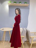 塞德勒長(cháng)袖敬酒服新娘2025新款秋冬季結婚禮服簡(jiǎn)單大氣絲絨訂婚回門(mén)顯瘦 酒紅色 M 曬單實(shí)拍圖