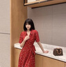 越倫連衣裙長裙女2024夏季新款法式度假復(fù)古碎花小個(gè)子收腰大碼A字裙 復(fù)古紅 L 115-135斤 曬單實(shí)拍圖