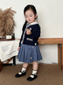 幼歌（YOUGE）嬰幼兒學(xué)院風(fēng)套裝春季寶寶清爽藍白格紋襯衫靈動百褶裙 藍色裙子 100 cm 曬單實拍圖