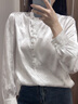 XHUE真絲襯衫100%桑蠶絲女士國風(fēng)白色襯衫女職場(chǎng)穿搭立領(lǐng)襯衣中式印花 白色（升級款） M 110-125 曬單實(shí)拍圖